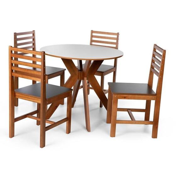 Imagem de Conjunto Mesa de Jantar Marci 90cm e 4 Cadeiras Luna Assento Mdf Madeira Maciça