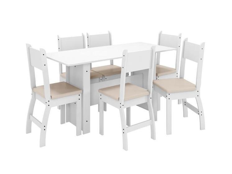 Imagem de Conjunto Mesa de Jantar Milano 1,55m com 6 Cadeiras Branco/Savana - Poliman