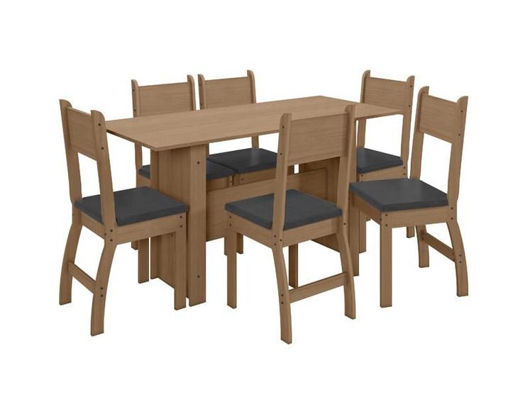 Imagem de Conjunto Mesa de Jantar Milano 1,55m com 6 Cadeiras Carvalho/Preto - Poliman