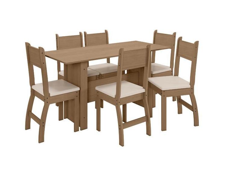 Imagem de Conjunto Mesa de Jantar Milano 1,55m com 6 Cadeiras Carvalho/Savana - Poliman