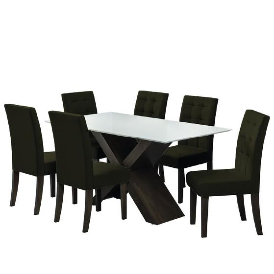 Imagem de Conjunto Mesa de Jantar Off White Dubai 1,60m MDF com 6 Cadeiras Castanho / Cacau