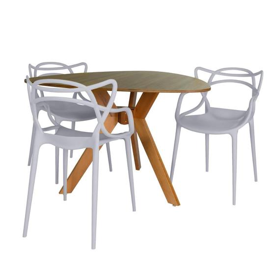 Imagem de Conjunto Mesa de Jantar Orgânica Nina 120cm Natural com 3 Cadeiras Allegra - Cinza