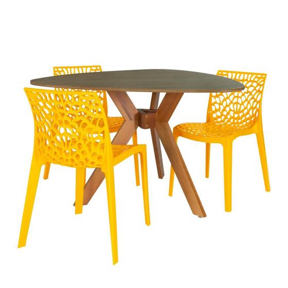 Imagem de Conjunto Mesa de Jantar Orgânica Nina 120cm Natural com 3 Cadeiras Gruvyer - Amarelo