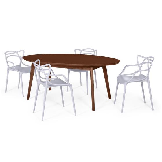 Imagem de Conjunto Mesa de Jantar Oval Vértice Nozes 190cm com 4 Cadeiras Allegra - Cinza