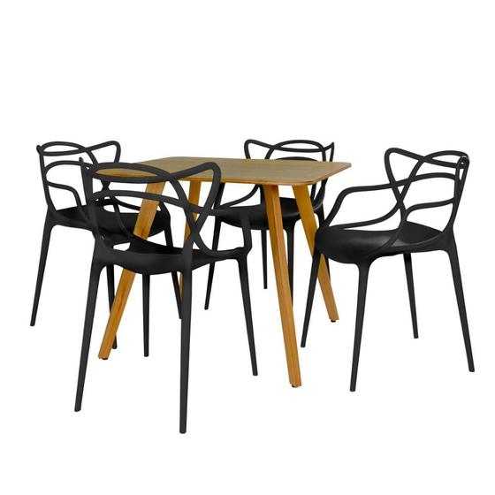 Imagem de Conjunto Mesa de Jantar Quadrada Ágata 90x90cm Natural com 4 Cadeiras Allegra - Preto