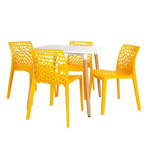 Imagem de Conjunto Mesa de Jantar Quadrada Eiffel 80x80cm Branca com 4 Cadeiras Gruvyer - Amarelo