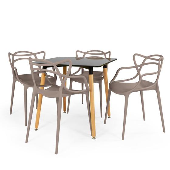 Imagem de Conjunto Mesa de Jantar Quadrada Eiffel Preta 80x80cm com 4 Cadeiras Allegra - Fendi