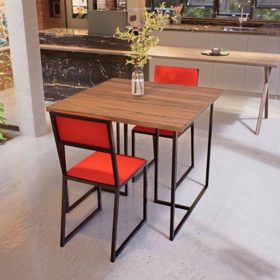 Imagem de Conjunto Mesa de Jantar Quadrada Imbuia 2 Cadeiras Estofado Riviera Industrial Preto