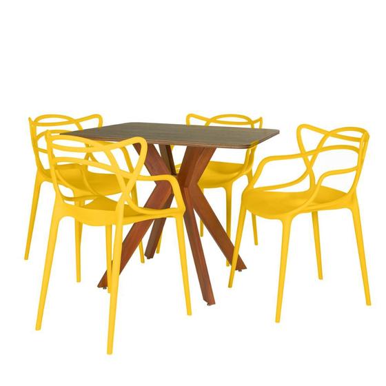 Imagem de Conjunto Mesa de Jantar Quadrada Isa 90x90cm Natural com 4 Cadeiras Allegra - Amarelo