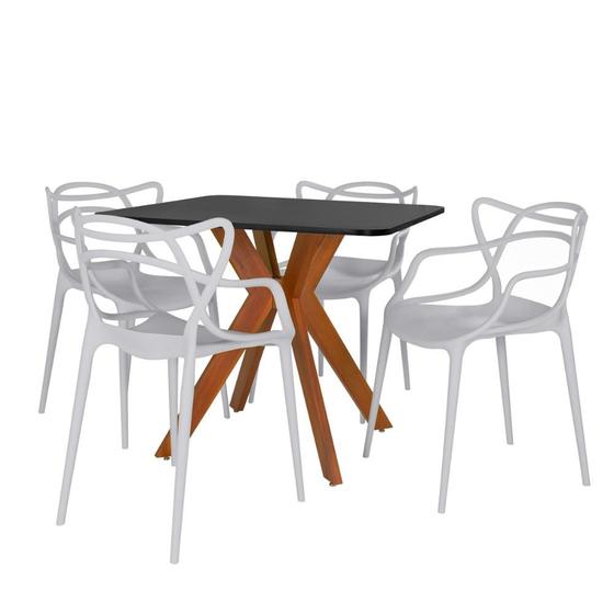 Imagem de Conjunto Mesa de Jantar Quadrada Isa 90x90cm Preta com 4 Cadeiras Allegra - Cinza