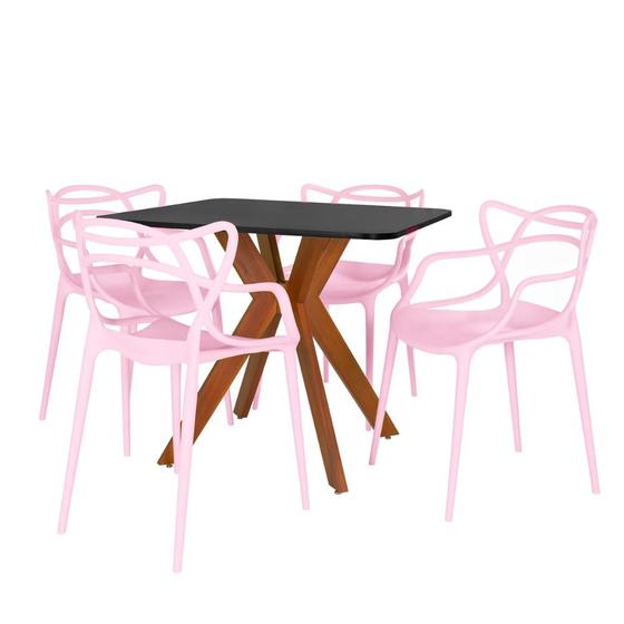 Imagem de Conjunto Mesa de Jantar Quadrada Isa 90x90cm Preta com 4 Cadeiras Allegra - Rosa