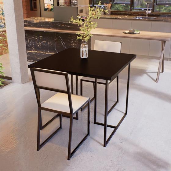 Imagem de Conjunto Mesa de Jantar Quadrada Preta 2 Cadeiras Estofado Riviera Industrial Preto