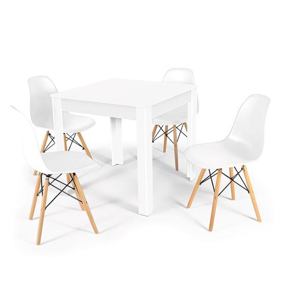 Imagem de Conjunto Mesa de Jantar Quadrada Sofia Branca 80x80cm com 4 Cadeiras Eames Eiffel - Branco
