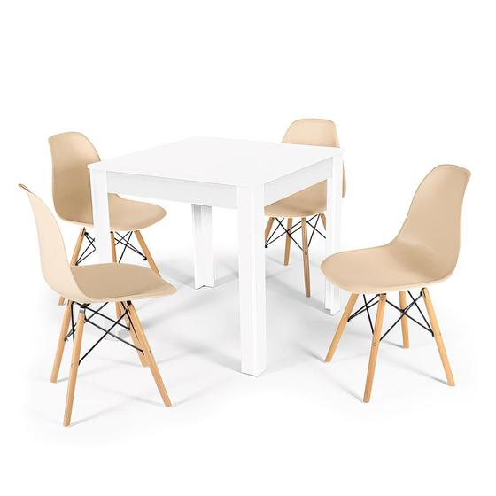 Imagem de Conjunto Mesa de Jantar Quadrada Sofia Branca 80x80cm com 4 Cadeiras Eames Eiffel - Nude