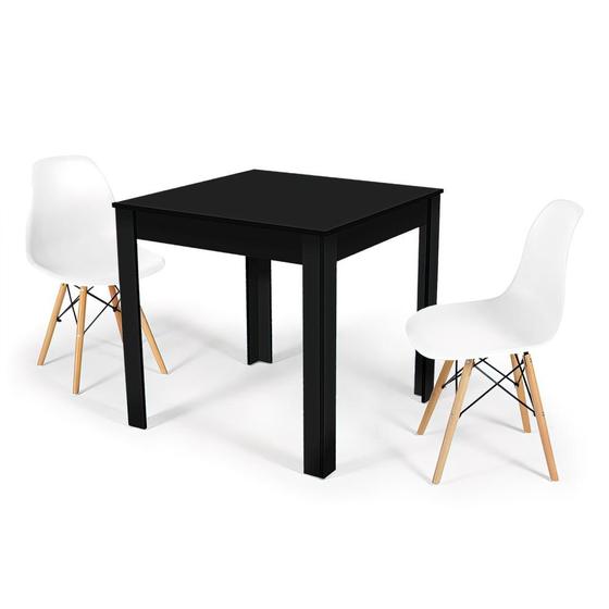Imagem de Conjunto Mesa de Jantar Quadrada Sofia Preta 80x80cm com 2 Cadeiras Eames Eiffel - Branco