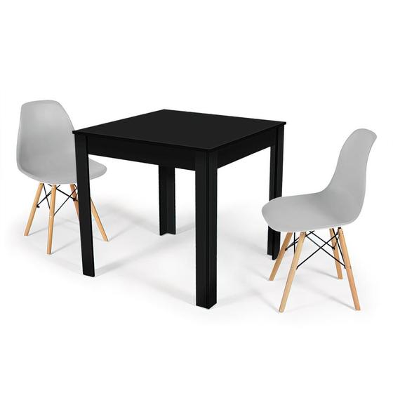 Imagem de Conjunto Mesa de Jantar Quadrada Sofia Preta 80x80cm com 2 Cadeiras Eames Eiffel - Cinza