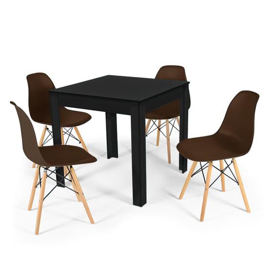 Imagem de Conjunto Mesa de Jantar Quadrada Sofia Preta 80x80cm com 4 Cadeiras Eames Eiffel - Marrom