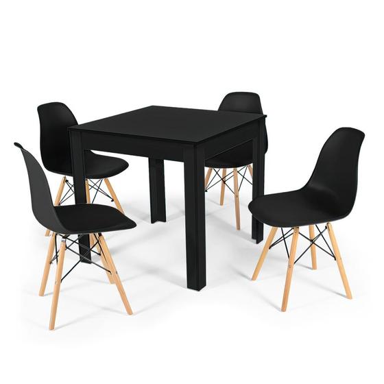 Imagem de Conjunto Mesa de Jantar Quadrada Sofia Preta 80x80cm com 4 Cadeiras Eames Eiffel - Preto
