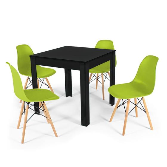 Imagem de Conjunto Mesa de Jantar Quadrada Sofia Preta 80x80cm com 4 Cadeiras Eames Eiffel - Verde