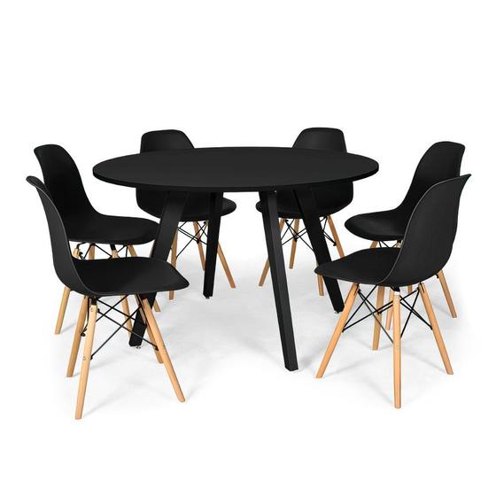 Imagem de Conjunto Mesa de Jantar Redonda Amanda Preta 120cm com 6 Cadeiras Eames Eiffel - Preto