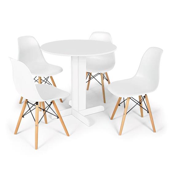 Imagem de Conjunto Mesa de Jantar Redonda Bellus Branca 80cm com 4 Cadeiras Eames Eiffel - Branco
