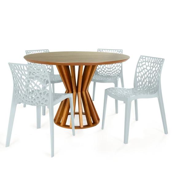 Imagem de Conjunto Mesa de Jantar Redonda Cecília 120cm Natural com 4 Cadeiras Gruvyer - Cinza