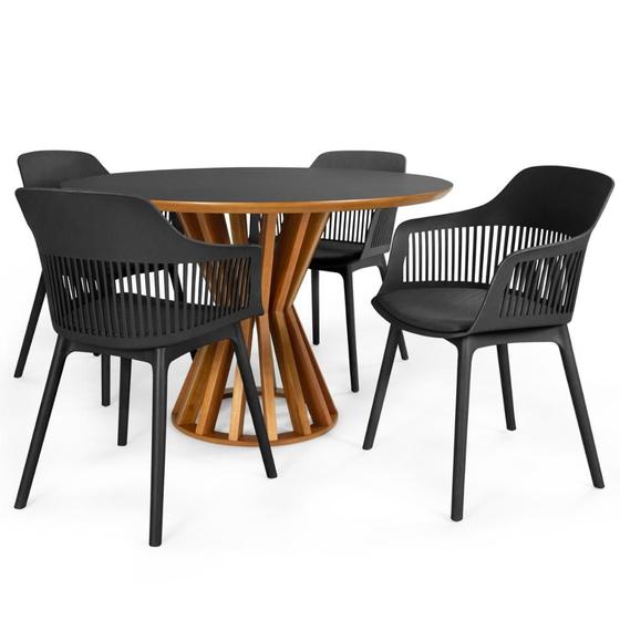 Imagem de Conjunto Mesa de Jantar Redonda Cecília 120cm Preta com 4 Cadeiras Marcela - Preto