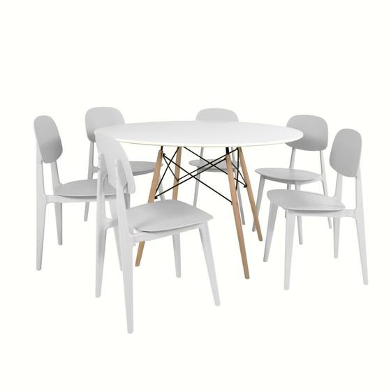 Imagem de Conjunto Mesa de Jantar Redonda Eiffel Branca 120cm com 6 Cadeiras Itália - Branco