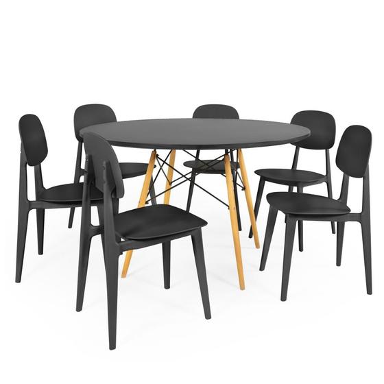 Imagem de Conjunto Mesa de Jantar Redonda Eiffel Preta 120cm com 6 Cadeiras Itália - Preto