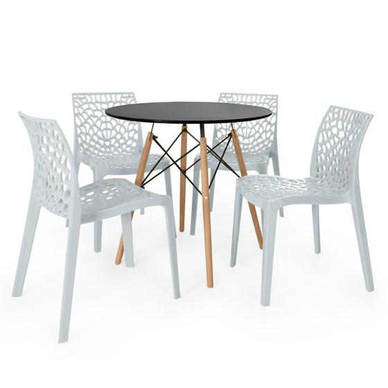 Imagem de Conjunto Mesa de Jantar Redonda Eiffel Preta 80cm com 4 Cadeiras Gruvyer - Cinza