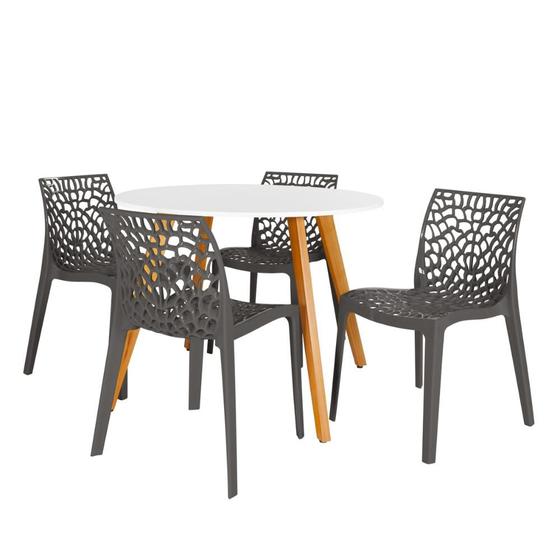 Imagem de Conjunto Mesa de Jantar Redonda Laura 100cm Branca com 4 Cadeiras Gruvyer - Cinza Escuro