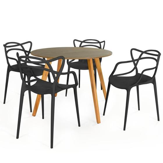 Imagem de Conjunto Mesa de Jantar Redonda Laura 100cm Natural com 4 Cadeiras Allegra - Preto