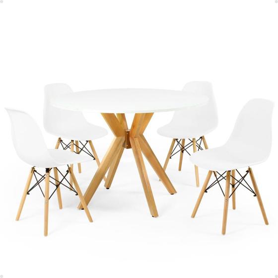 Imagem de Conjunto Mesa de Jantar Redonda Marci Branca 100cm com 4 Cadeiras Eames Eiffel - Branco