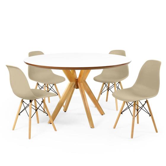 Imagem de Conjunto Mesa de Jantar Redonda Marci Premium Branca 120cm com 4 Cadeiras Eames Eiffel - Nude