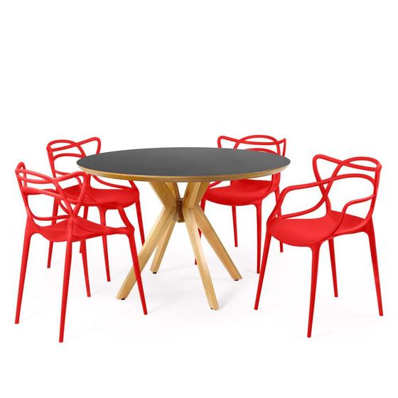 Imagem de Conjunto Mesa de Jantar Redonda Marci Premium Preta 120cm com 4 Cadeiras Allegra - Vermelho