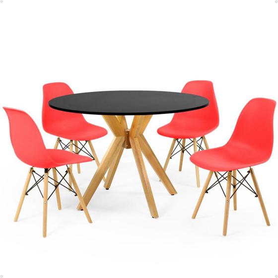 Imagem de Conjunto Mesa de Jantar Redonda Marci Preta 100cm com 4 Cadeiras Eames Eiffel - Vermelho