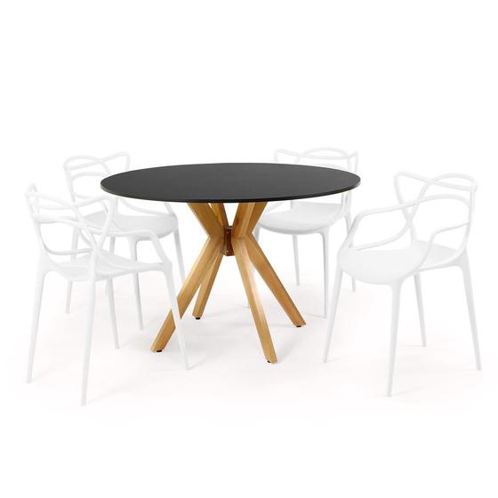 Imagem de Conjunto Mesa de Jantar Redonda Marci Preta 120cm com 4 Cadeiras Allegra - Branco