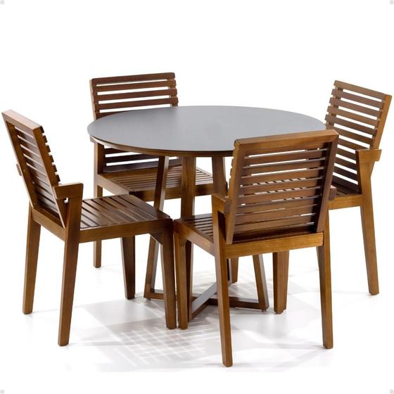 Imagem de Conjunto Mesa de Jantar Redonda Preta Lara Premium 100cm com 4 Cadeiras Isabela - Natural