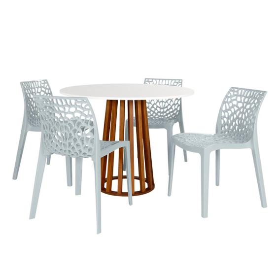Imagem de Conjunto Mesa de Jantar Redonda Talia Amadeirada Branca 100cm com 4 Cadeiras Gruvyer - Cinza