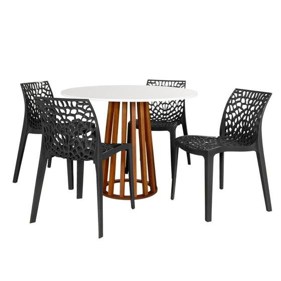 Imagem de Conjunto Mesa de Jantar Redonda Talia Amadeirada Branca 100cm com 4 Cadeiras Gruvyer - Preto