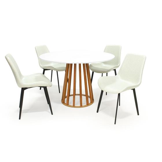 Imagem de Conjunto Mesa de Jantar Redonda Talia Amadeirada Branca 120cm com 4 Cadeiras Estofadas Chicago - Branco