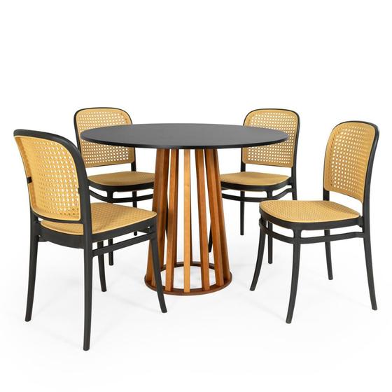 Imagem de Conjunto Mesa de Jantar Redonda Talia Amadeirada Preta 100cm com 4 Cadeiras Roma - Preto