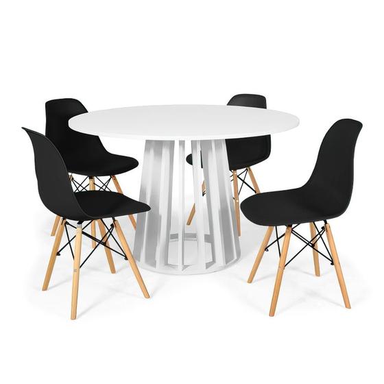 Imagem de Conjunto Mesa de Jantar Redonda Talia Branca 120cm com 4 Cadeiras Eames Eiffel - Preto