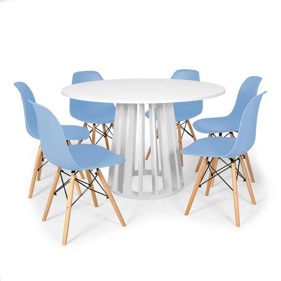 Imagem de Conjunto Mesa de Jantar Redonda Talia Branca 120cm com 6 Cadeiras Eames Eiffel - Azul Claro