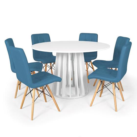 Imagem de Conjunto Mesa de Jantar Redonda Talia Branca 120cm com 6 Cadeiras Eiffel Gomos - Turquesa