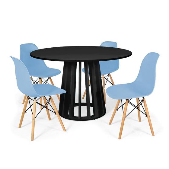 Imagem de Conjunto Mesa de Jantar Redonda Talia Preta 120cm com 4 Cadeiras Eames Eiffel - Azul Claro