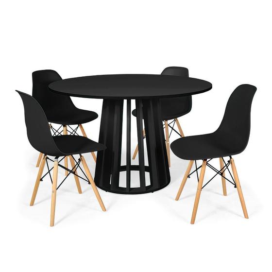 Imagem de Conjunto Mesa de Jantar Redonda Talia Preta 120cm com 4 Cadeiras Eames Eiffel - Preto
