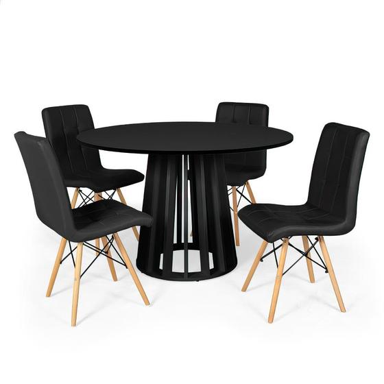 Imagem de Conjunto Mesa de Jantar Redonda Talia Preta 120cm com 4 Cadeiras Eiffel Gomos - Preto