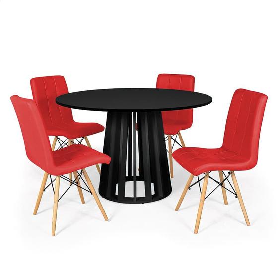 Imagem de Conjunto Mesa de Jantar Redonda Talia Preta 120cm com 4 Cadeiras Eiffel Gomos - Vermelho