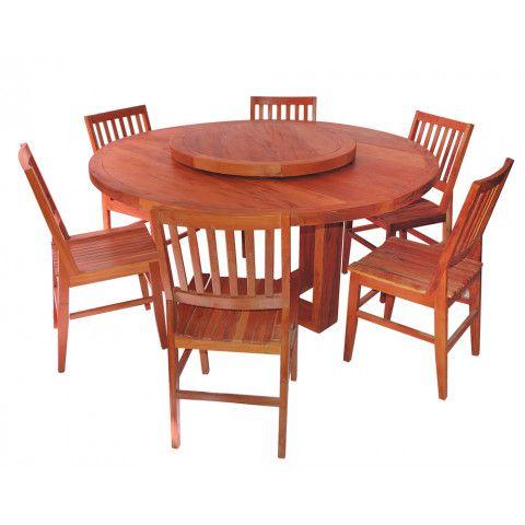 Imagem de Conjunto Mesa de Jantar Redondo 1,60m com Giratório 6 Cadeiras Conforto Madeira de Demolição Peroba Rosa Natural